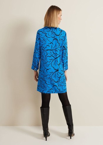 Phase Eight Marina Leaf Print Tunic Dress Blue Australia | WP6417892